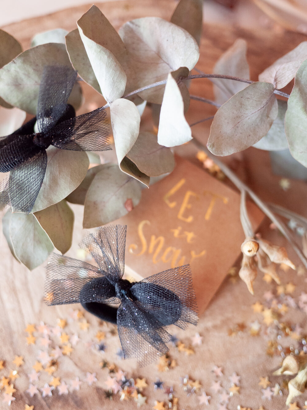 Noeuds cheveux noir paillettes