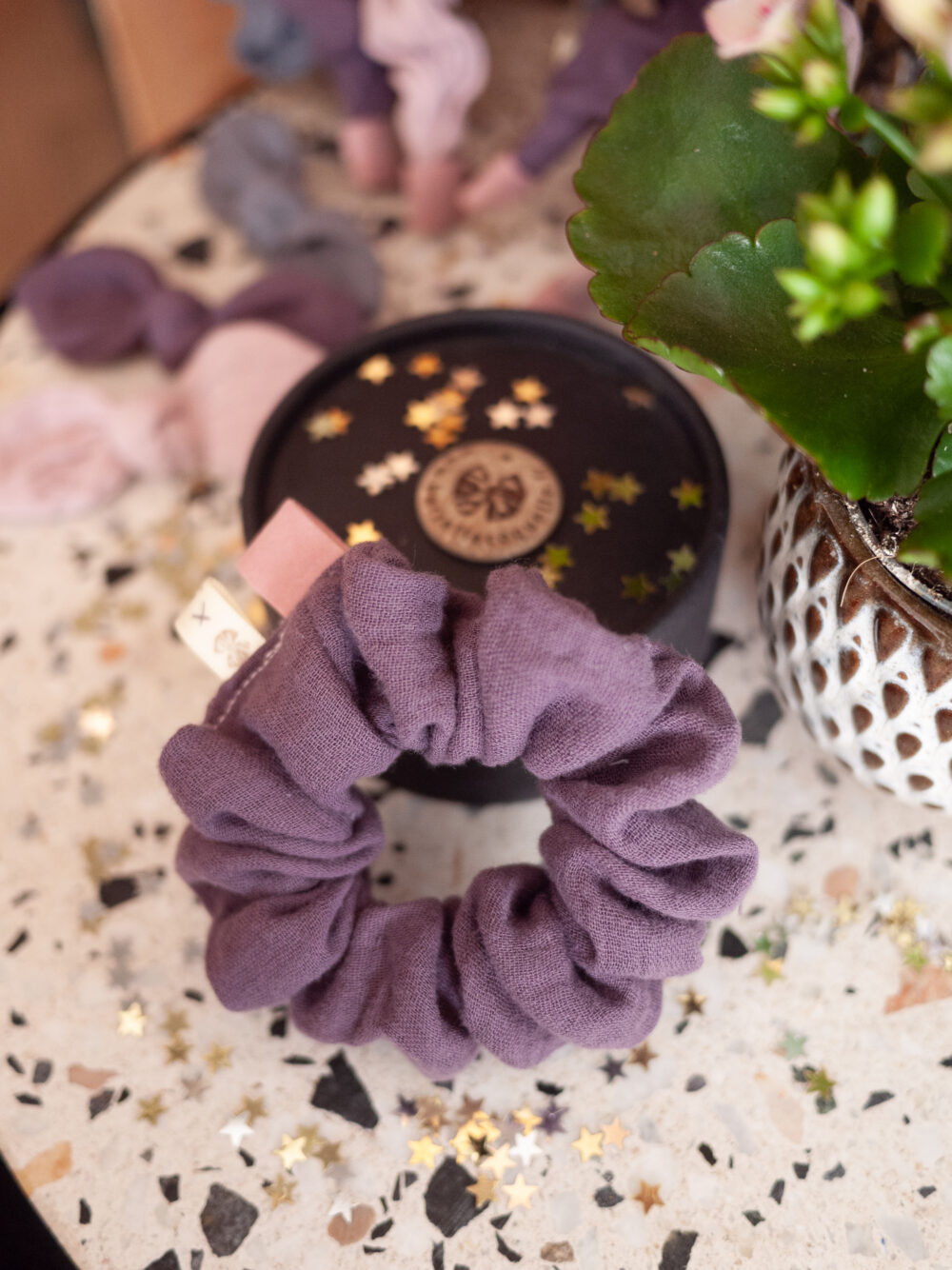 Chouchou double gaze de coton violet *Bc x Fabricomi