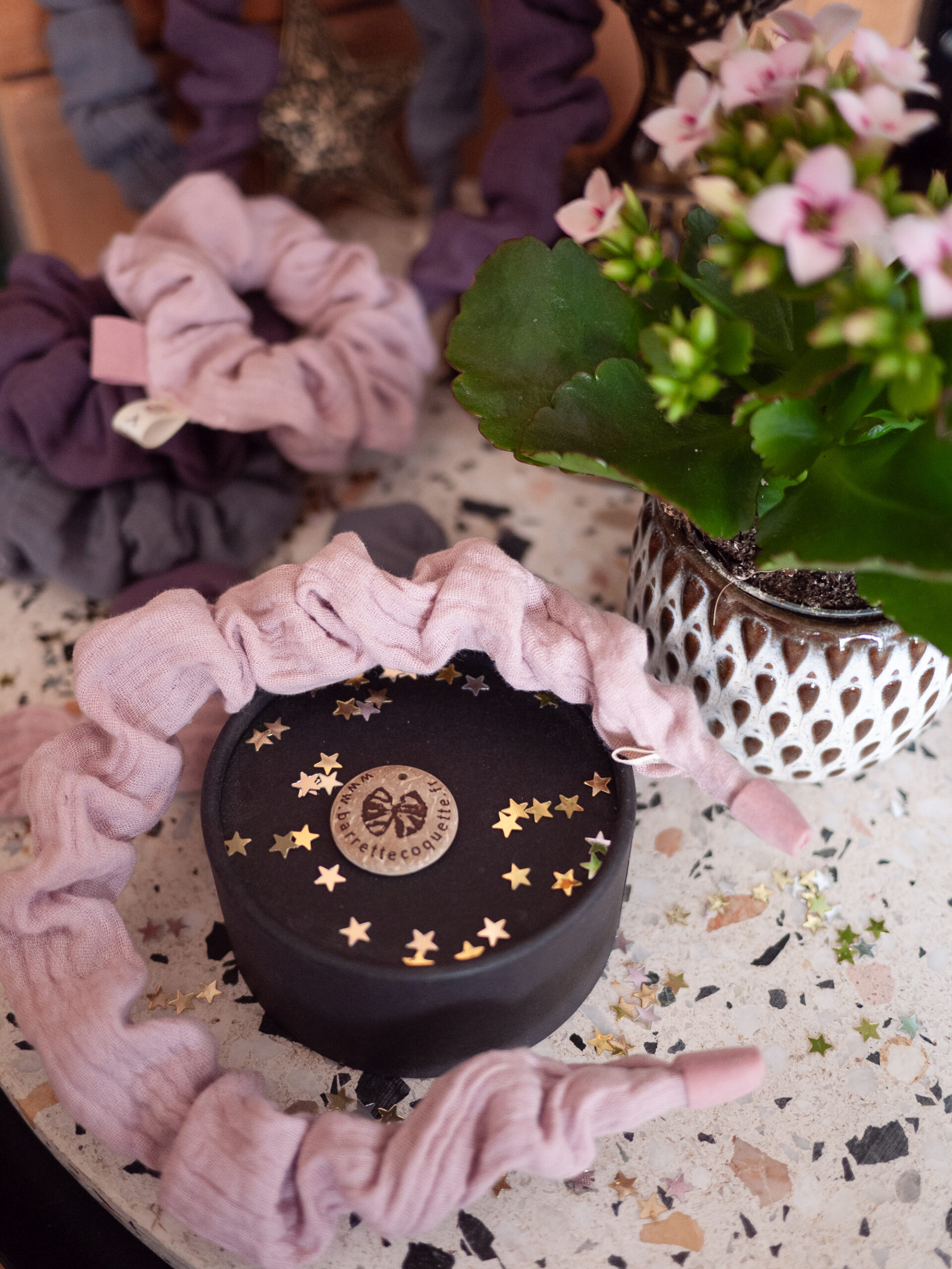 Serre-tête enfant double gaze de coton vieux rose * Bc x Fabricomi